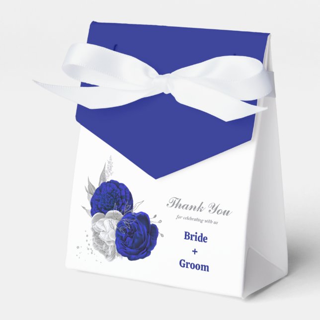 Ballotins élégant bleu royal fleurs argent mariage (Verso)