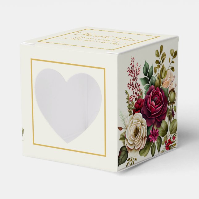 Ballotins Elégant Bourgogne Floral Roses mariage Favor Boxes (Verso)
