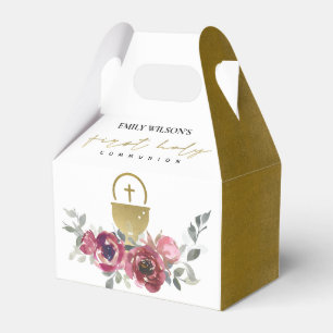 BALLOTINS ÉLÉGANT BURGUNDY GOLD FLORAL PREMIER SAINT COMMUNI