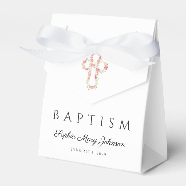 Ballotins Élégant croix florale rose Baptême (Verso)
