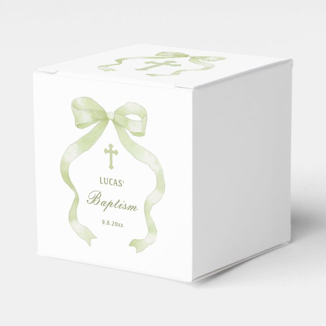 Ballotins Élégant Cube Baptême Bow Vert (Verso)
