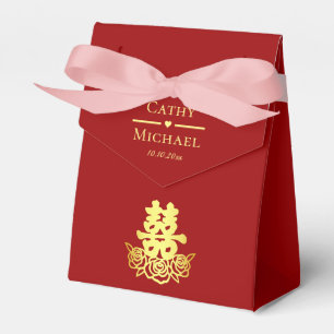 Ballotins Élégant double bonheur rose chinois mariage rouge
