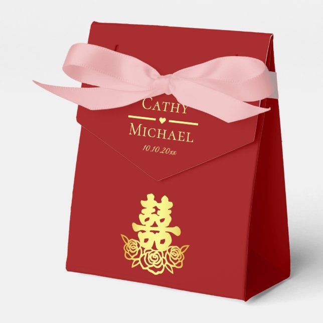 Ballotins Élégant double bonheur rose chinois mariage rouge (Verso)