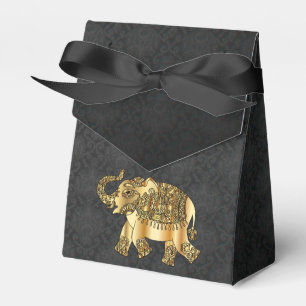 Ballotins Elégant Eléphant Floral Paisley Or, Damas Noir