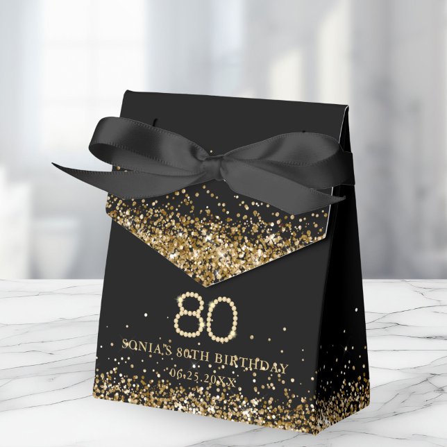 Ballotins Elegant Gold Diamonds 80th Birthday Favor Box (Elegant Gold Diamonds 80th Birthday Favor gift boxes)