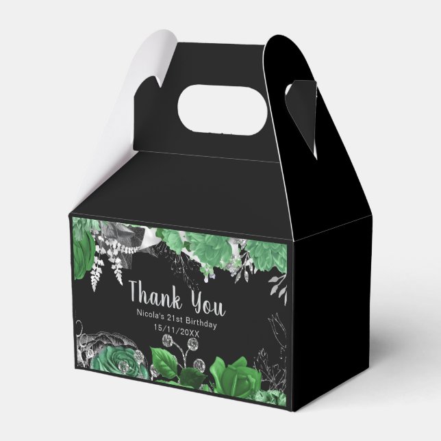 Ballotins Elegant Green and Silver Flowers Birthday Party  (Verso)