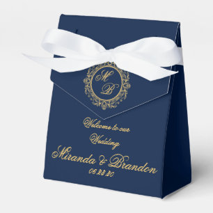Ballotins Elegant Luxury Gold Monogram Navy Blue Wedding