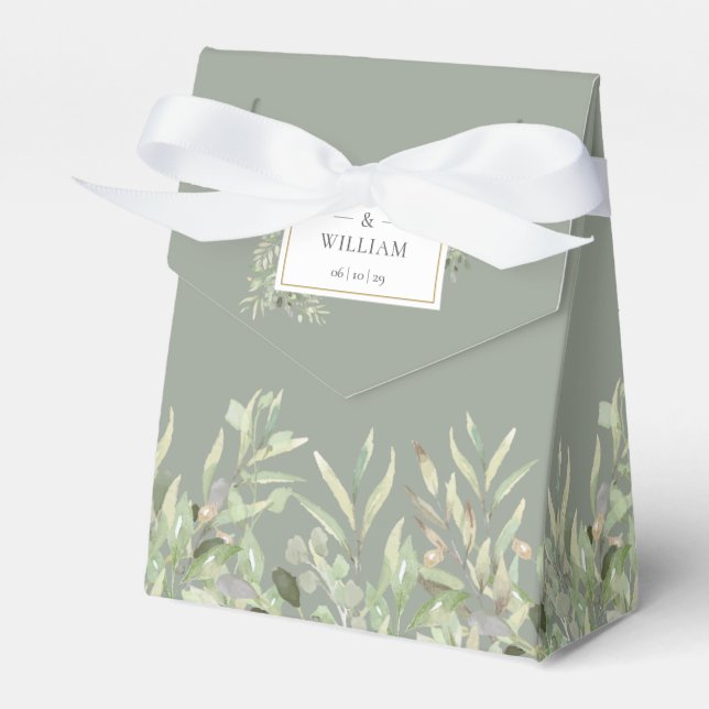 Ballotins Élégant Mariage de feuillage de verdure Gold Sage (Verso)