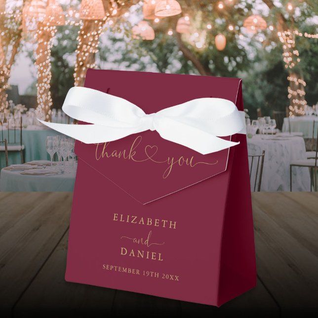 Ballotins Élégant Mariage De Script Coeur Bourgogne Et Or (Elegant Burgundy And Gold Heart Script Wedding Favor Boxes)