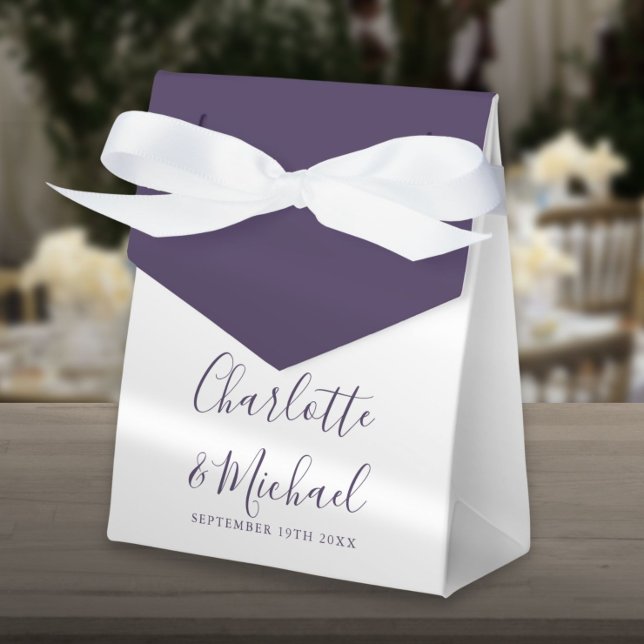 Ballotins Élégant Mariage de script de signature violet (Elegant Purple Signature Script Wedding Favor Box)