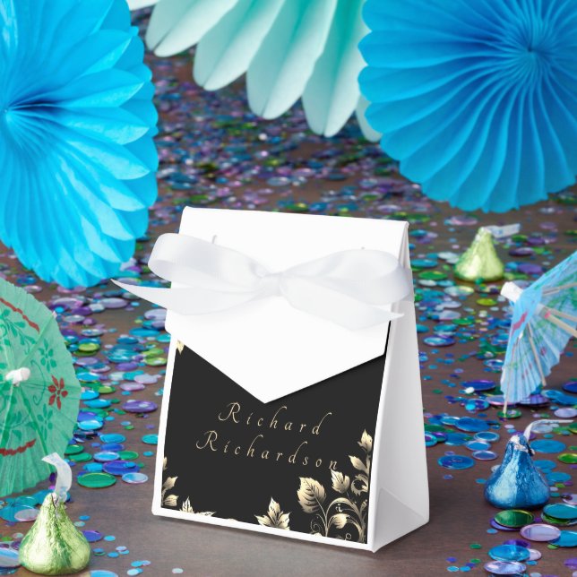 Ballotins Élégant Mariage floral noir et or (Fête)
