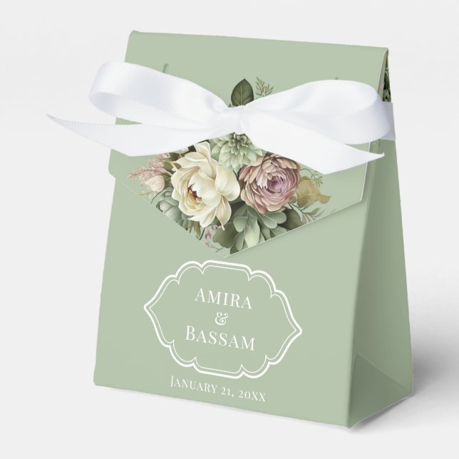 Ballotins Élégant Mariage islamique vert et blanc floral (Verso)