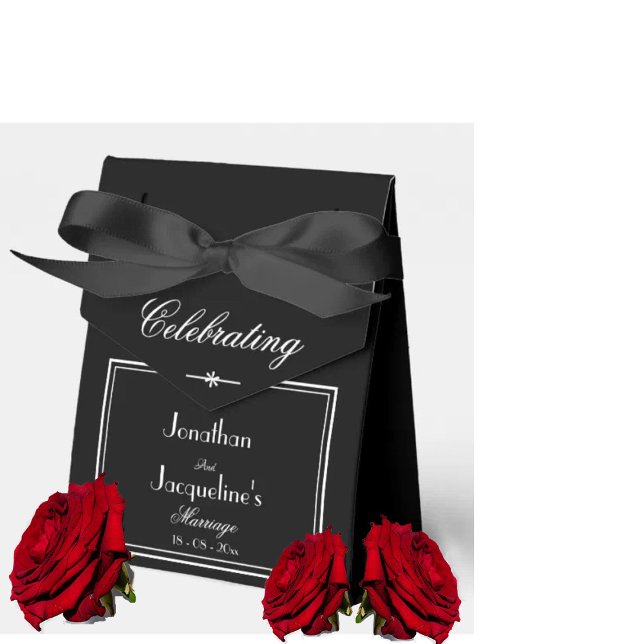 Ballotins Élégant Mariage noir et blanc (Simple, elegant black and white modern classic wedding favor box with chic script.)