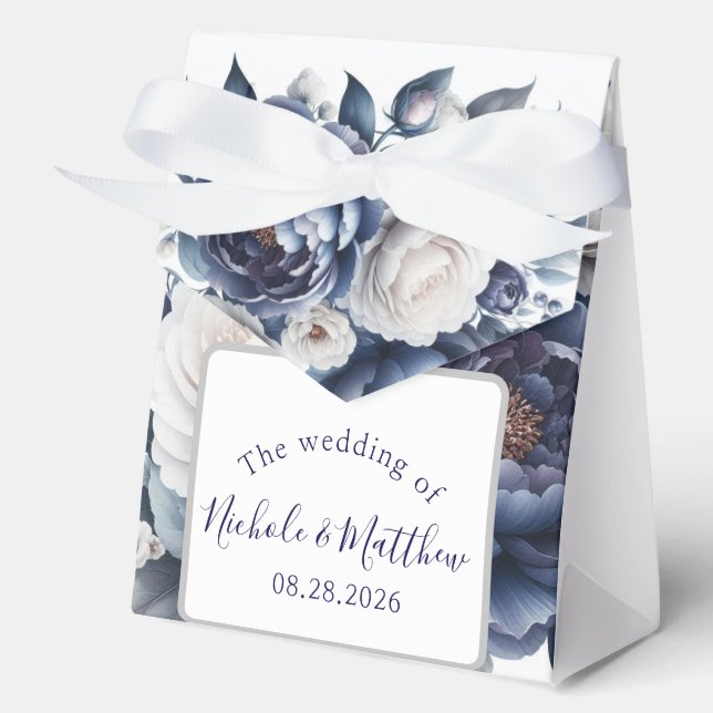 Ballotins Elégant Marine Blue Peonies & White Roses Mariage (Recto)