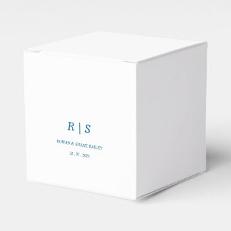 Ballotins Elégant Monogramme Bleu Boîte de Faveur Mariage