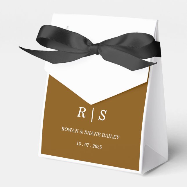 Ballotins Elégant Monogramme Brown Boîte de Faveur Mariage (Verso)