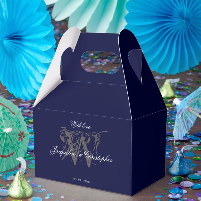 Ballotins Élégant Monogramme classique et noms Mariage bleu  (Fête)
