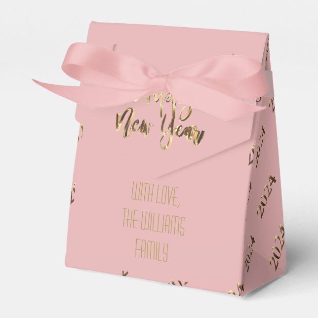 Ballotins Élégant Pink and Gold Script Bonne année 2024 (Verso)