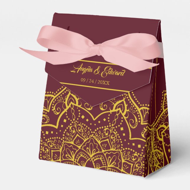 Ballotins Elégant Rouge Et Or Mandala Wedding Favor Box (Verso)