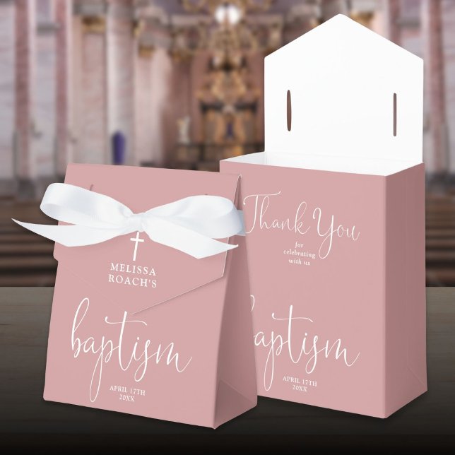 Ballotins Élégant Script Dusty Rose Pink Baptism Ballotin (Elegant Script Dusty Rose Pink Baptism Favor Box)