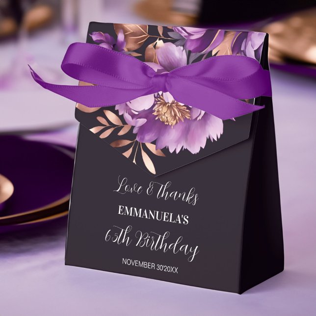 Ballotins Elégant violet rose d'or pivoines fleurie annivers (Elegant purple rose gold peonies floral birthday party favor box personalized party favor boxes )