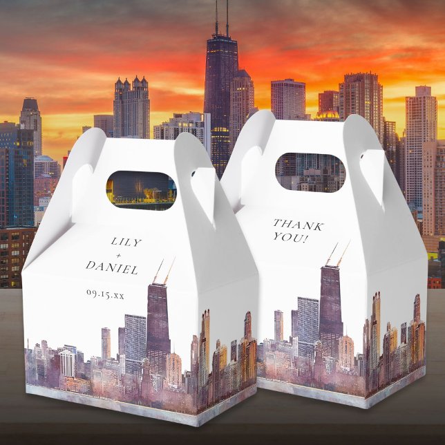 Ballotins Elegant Watercolor Chicago Wedding (Elegant Watercolor Chicago Wedding Favor Boxes)