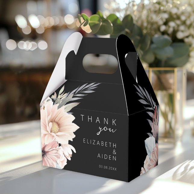 Ballotins Élégante boîte de Mariage Boho Black & Pastel (Elegant, Black  & Pastel Boho "Thank you!" Favors Wedding Box. Personalized with your name and date.)
