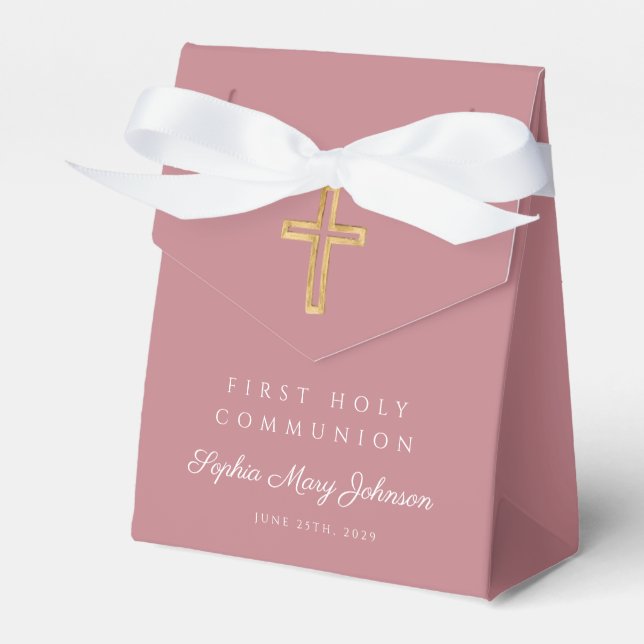 Ballotins Élégante Croix religieuse rose Première communion  (Verso)