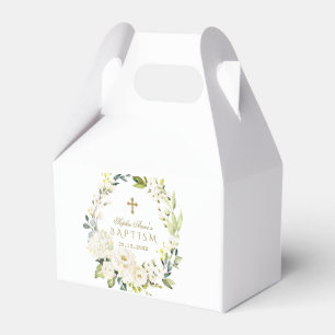 Ballotins Élégante Fleurs de crème blanche Croix d'or Baptêm