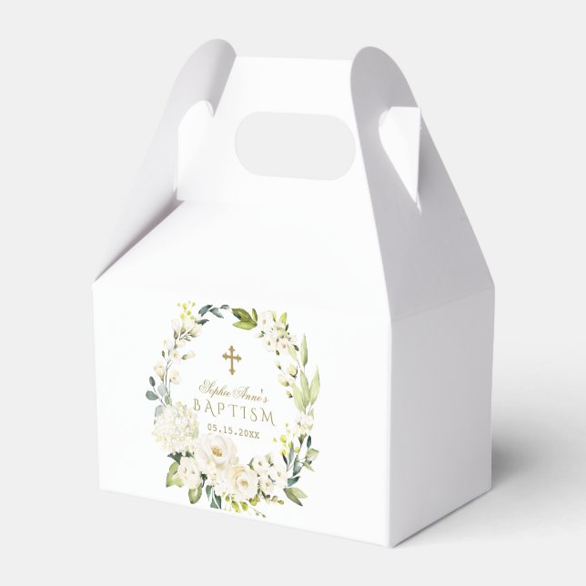 Ballotins Élégante Fleurs de crème blanche Croix d'or Baptêm (Verso)