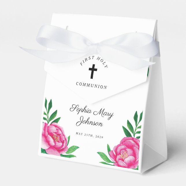 Ballotins Élégante florale rose fille première communion (Verso)