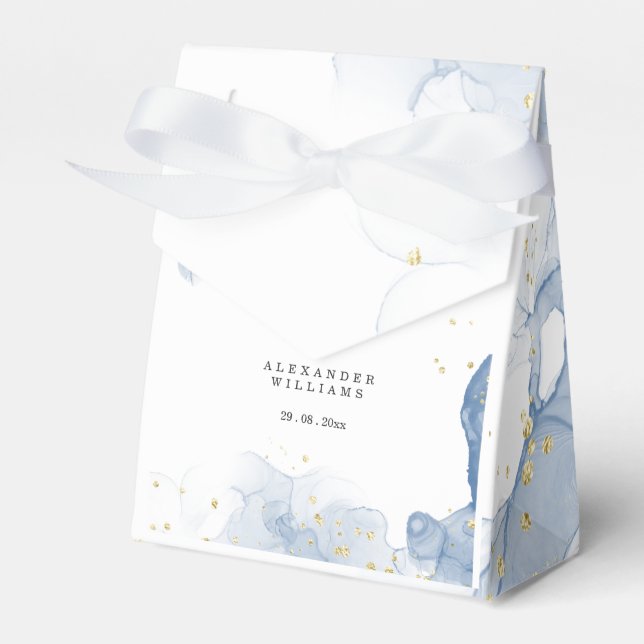 Ballotins Elégante invitation de mariage Bleu et minimal or (Verso)