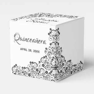 Ballotins Elégante Quinceañera aux perles et fleurs noires