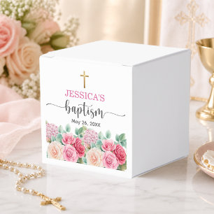 Ballotins Élégantes Roses de Croix en Or Floral Baptême