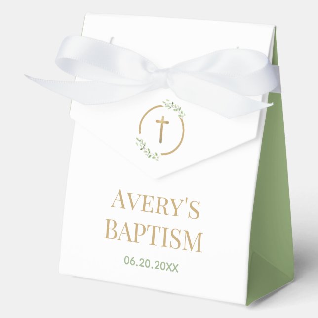 Ballotins ElegantGold Cross Aquarelle Vert Wreath Baptême (Recto)