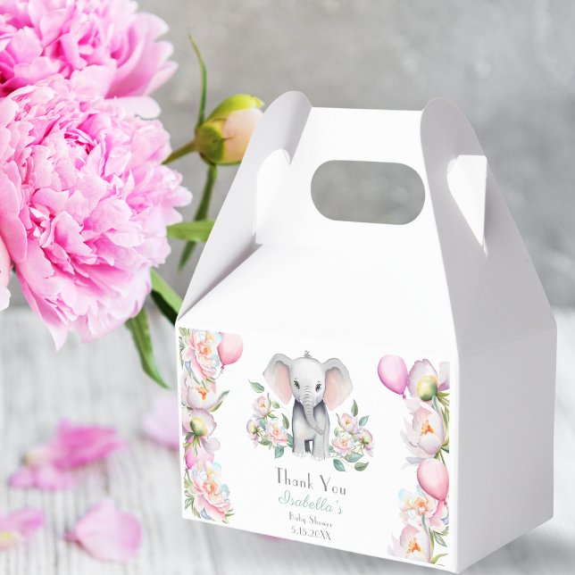 Ballotins Eléphant Bébé avec pivoines et Baby shower Ballons (Fill these charming favor boxes with sweet treats for memorable baby showers.)