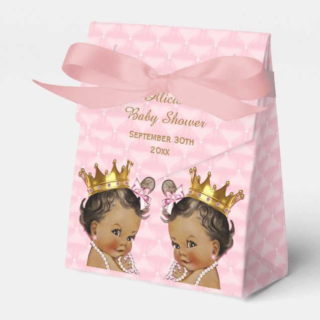 Ballotins Ethnic Princess Twins Baby shower rose couché (Verso)