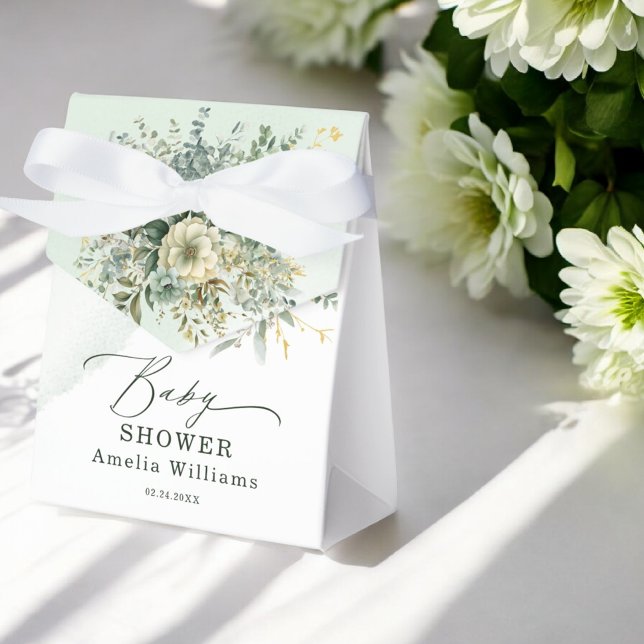 Ballotins Eucalyptus Floral Aquarelle Baby shower vert (Créateur téléchargé)