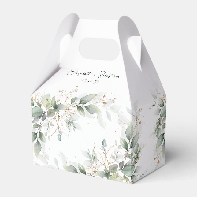 Ballotins Eucalyptus Gold Floral Greenery Wedding Favor Box (Verso)
