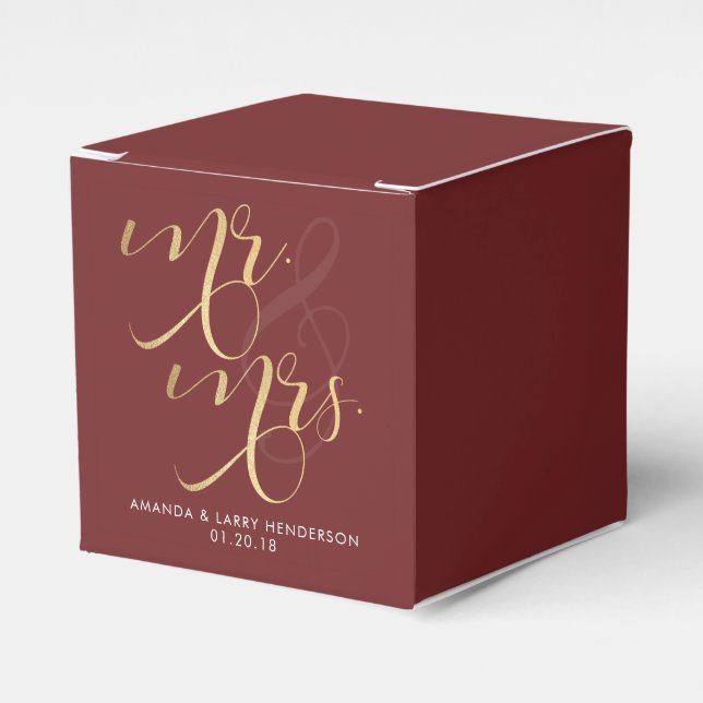 Ballotins Fancy Burgundy & Gold Wedding Favor Box (Verso)