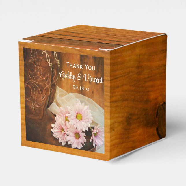 Ballotins Faux Barn Bois Rose Mariage Botte de cowboy (Verso)