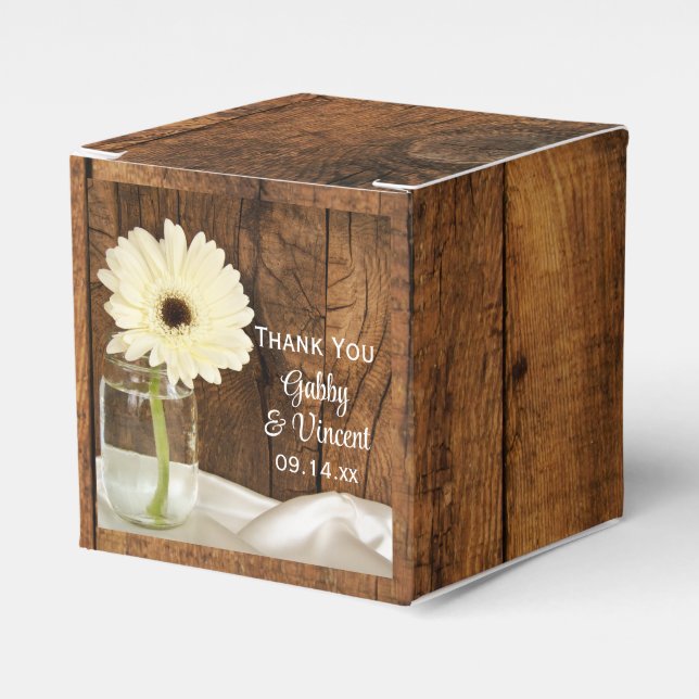 Ballotins Faux Barn Wood Mason Jar White Daisy Barn Mariage (Verso)