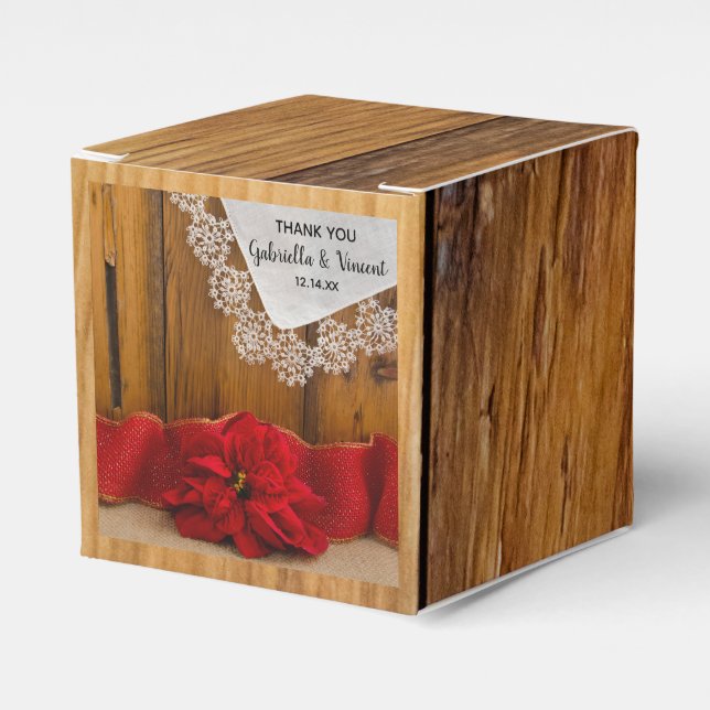 Ballotins Faux Barn Wood Rustic Poinsettia Mariage d'hiver (Verso)