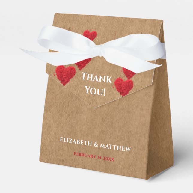 Ballotins Faux Kraft Papier Coeurs rouges Valentines Mariage (Verso)