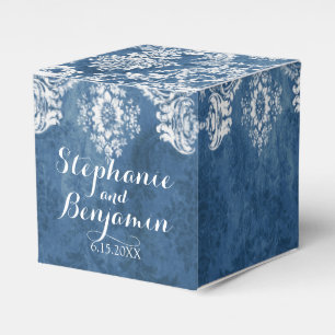 Ballotins Favori de mariage à motif damassé rustique bleu sa