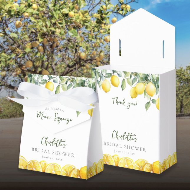Ballotins Favors de mariage à l'aquarelle Main Squeeze Lemon (Main Squeeze Watercolor Lemons Bridal Shower Favor Boxes)