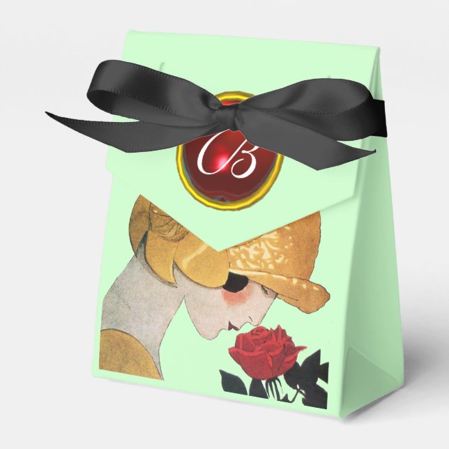 BALLOTINS FEMME AVEC ROSE ROSE ROUGE GEM MONOGRAM EN PIERRE, (Verso)