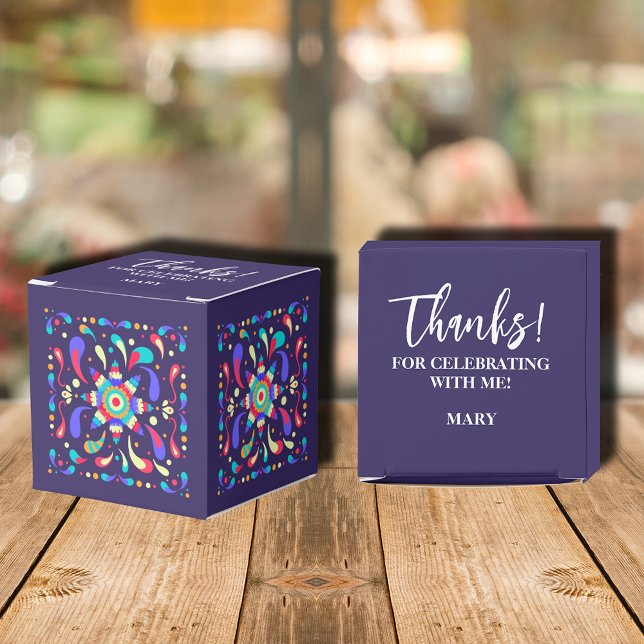 Ballotins Fête colorée Anniversaire Bleu (2" square colorful fiesta blue favor boxes, your message on the top.)