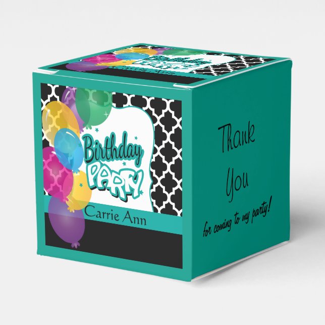 Ballotins Fête d'anniversaire avec ballons en Turquoise (Verso)