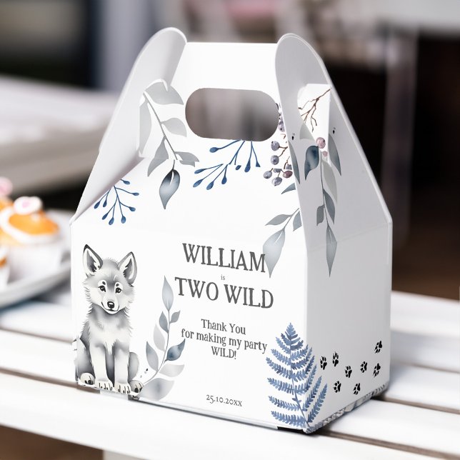 Ballotins Fête d'anniversaire de deux loups sauvages (Two Wild wolf themed birthday party Favor Boxes personalized wild grey wolf party favor box)